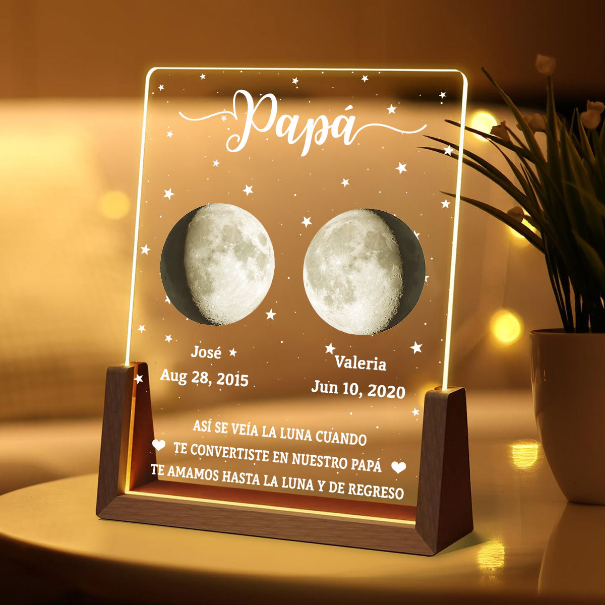 Custom Anniversary, Wedding, Christmas Gift For Husband, Him• Así Se Veía La Luna - Placa Personalizada Con Base De Nogal