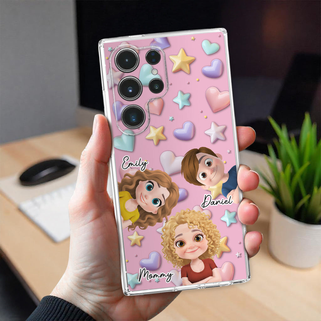 Cute Mommy And Children - Personalized 3D Effect Phone Case