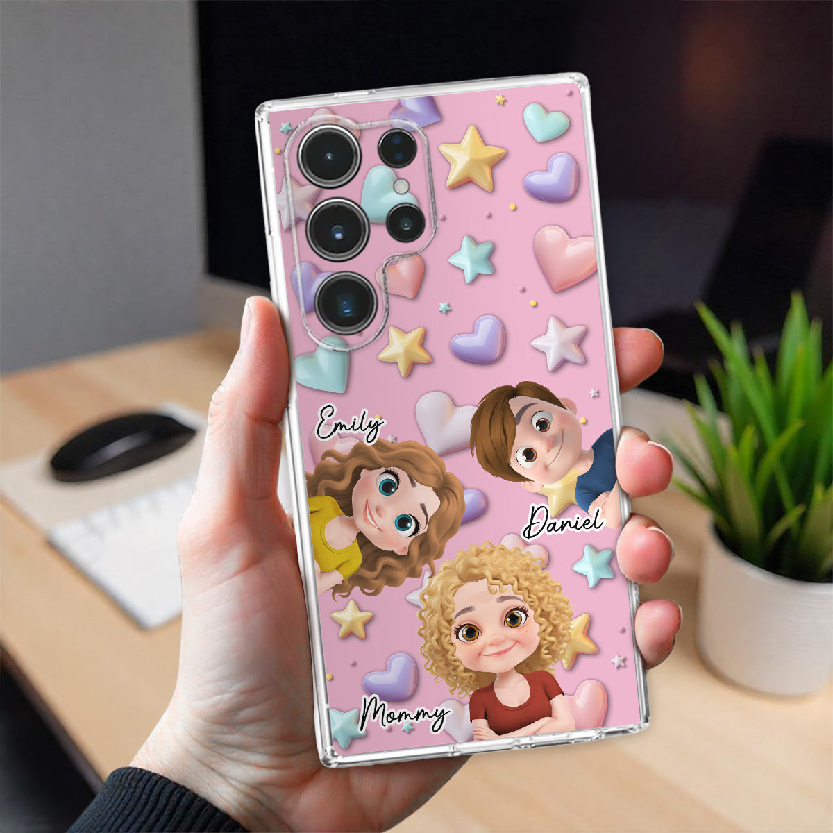 Cute Mommy And Children - Personalized 3D Effect Phone Case
