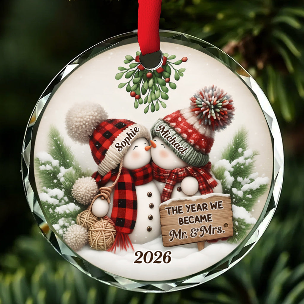 Custom First Christmas Ornament Married, Gift for Newlyweds Partners •  Merry And Bright Together - Personalized Glass Ornament