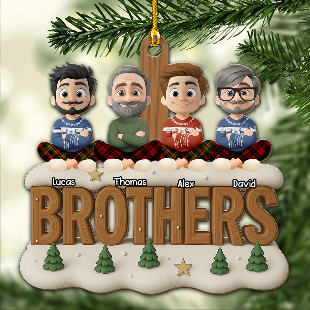 Custom Brothers & Sisters Christmas Ornament •  Brothers Now Onwards - Personalized 3D Effect Wood Ornament