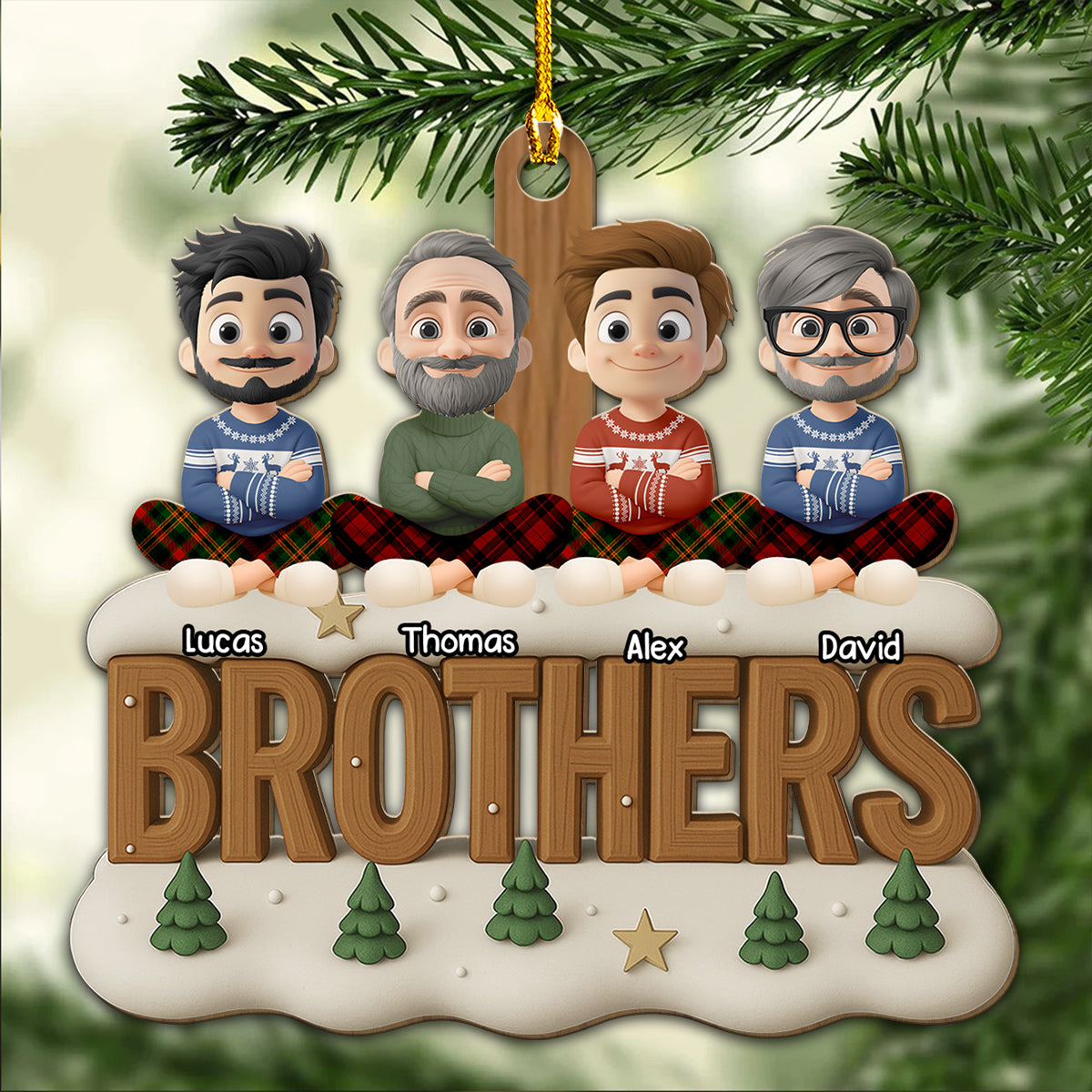 Custom Brothers & Sisters Christmas Ornament •  Brothers Now Onwards - Personalized 3D Effect Wood Ornament