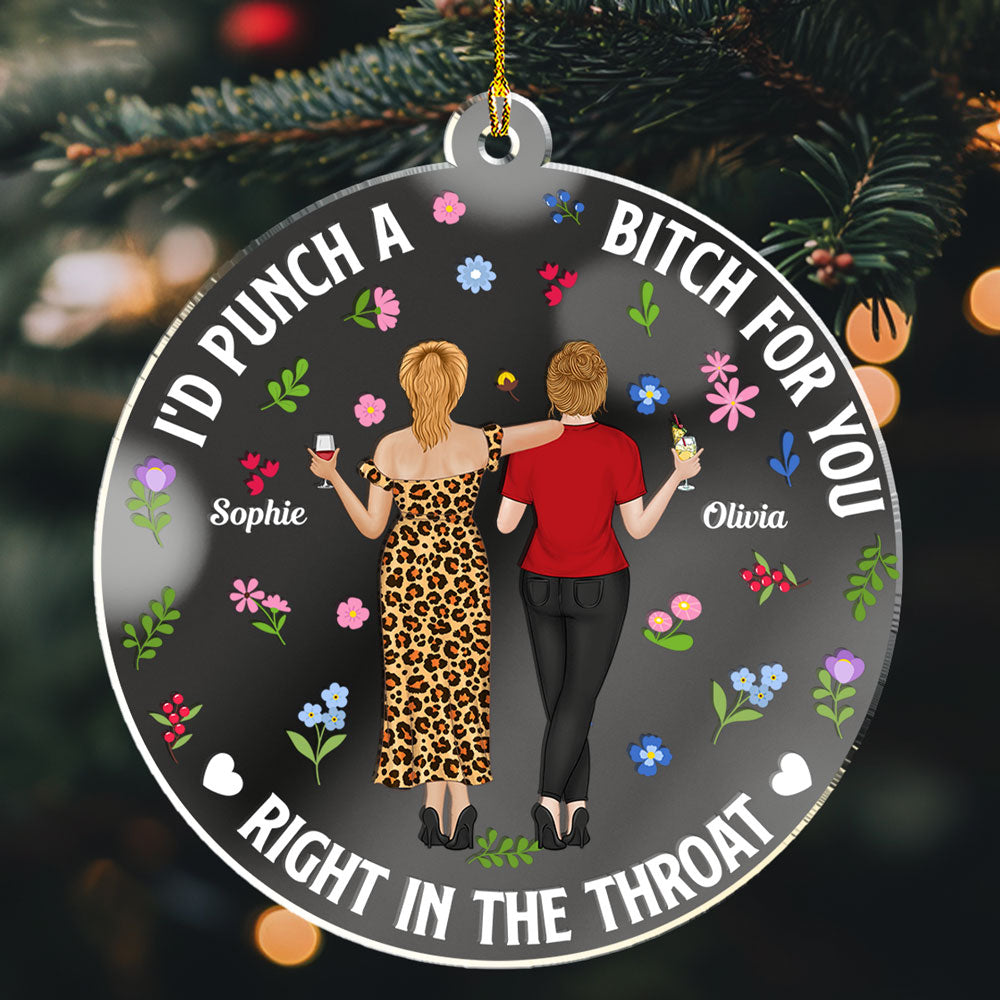Custom Sister Christmas Ornament •  Punch Bitch Besties - Personalized Mirrored Acrylic Ornament
