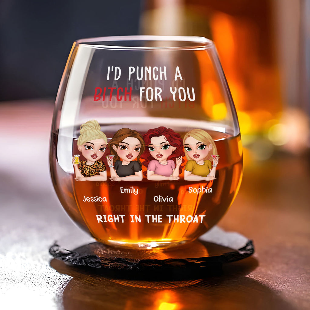 Punch A Bitch For You My Bestie - Personalized Wine Glass