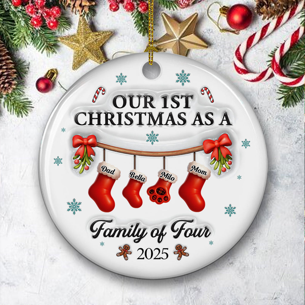 Custom Family Ornament, Christmas Gift for Family Members •  Christmas With Mom Dad And Baby - Personalized 3D Effect Ceramic Ornament