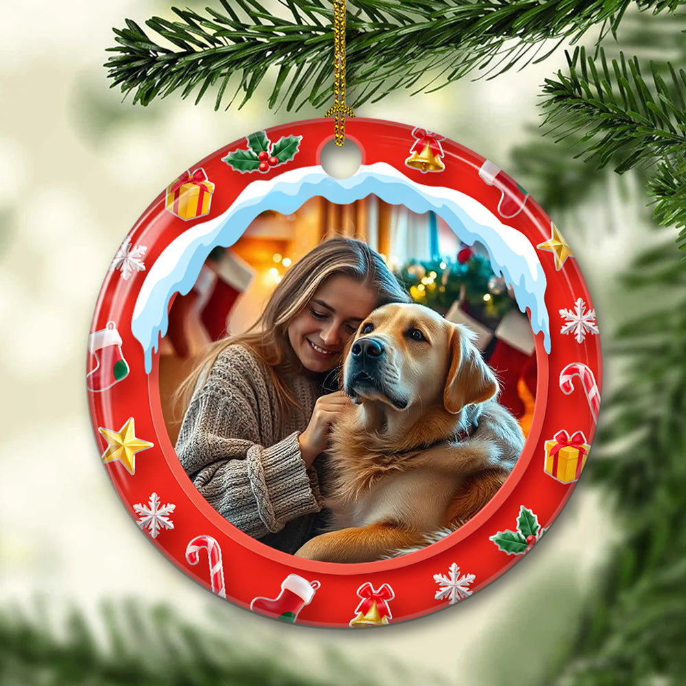Custom Photo Keepsake Christmas Ornament • Under The Mistletoe Photo - Personalized 3D Effect Ceramic Ornament