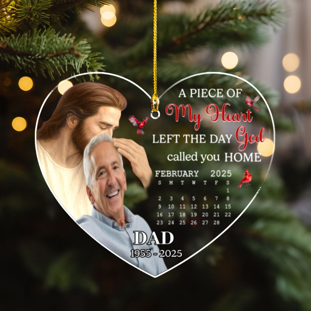 Custom Photo Memorial Christmas Ornament, Sympathy Keepsake • The Day God Called You Home - Personalized Acrylic Ornament