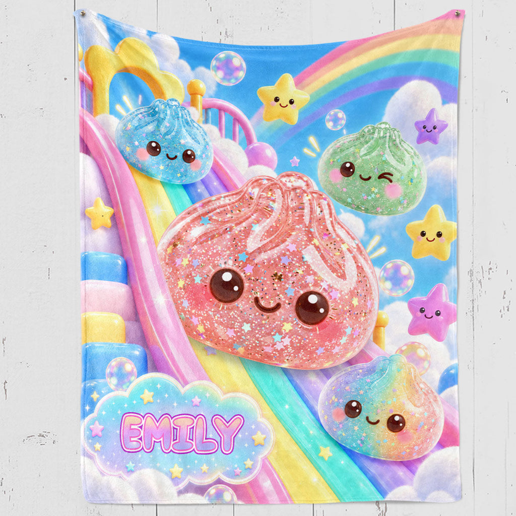 Custom Dumpling Cozy Throw, Christmas Birthday Gift For Kids & Grandkids • Dumpling Squishy World - Personalized Fleece Blanket