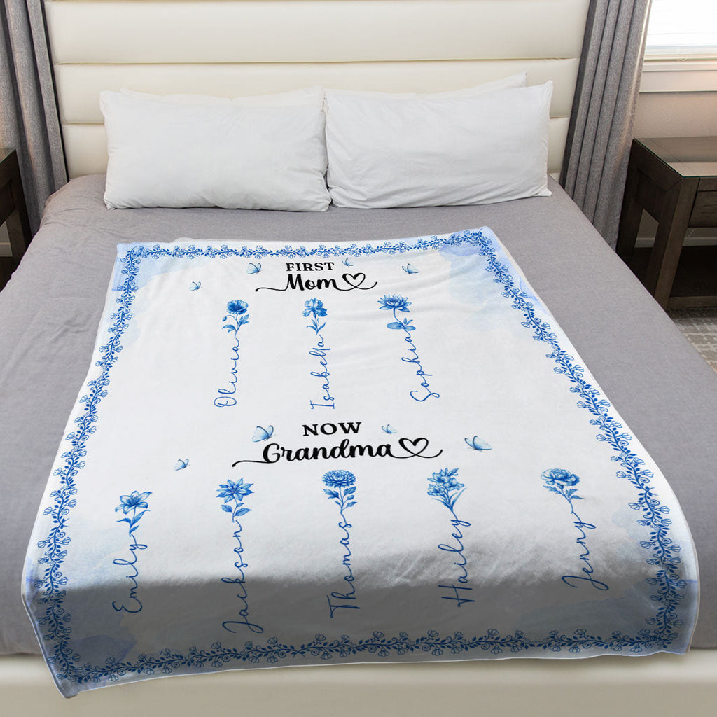 First And Now Blue - Personalized Fleece Blanket