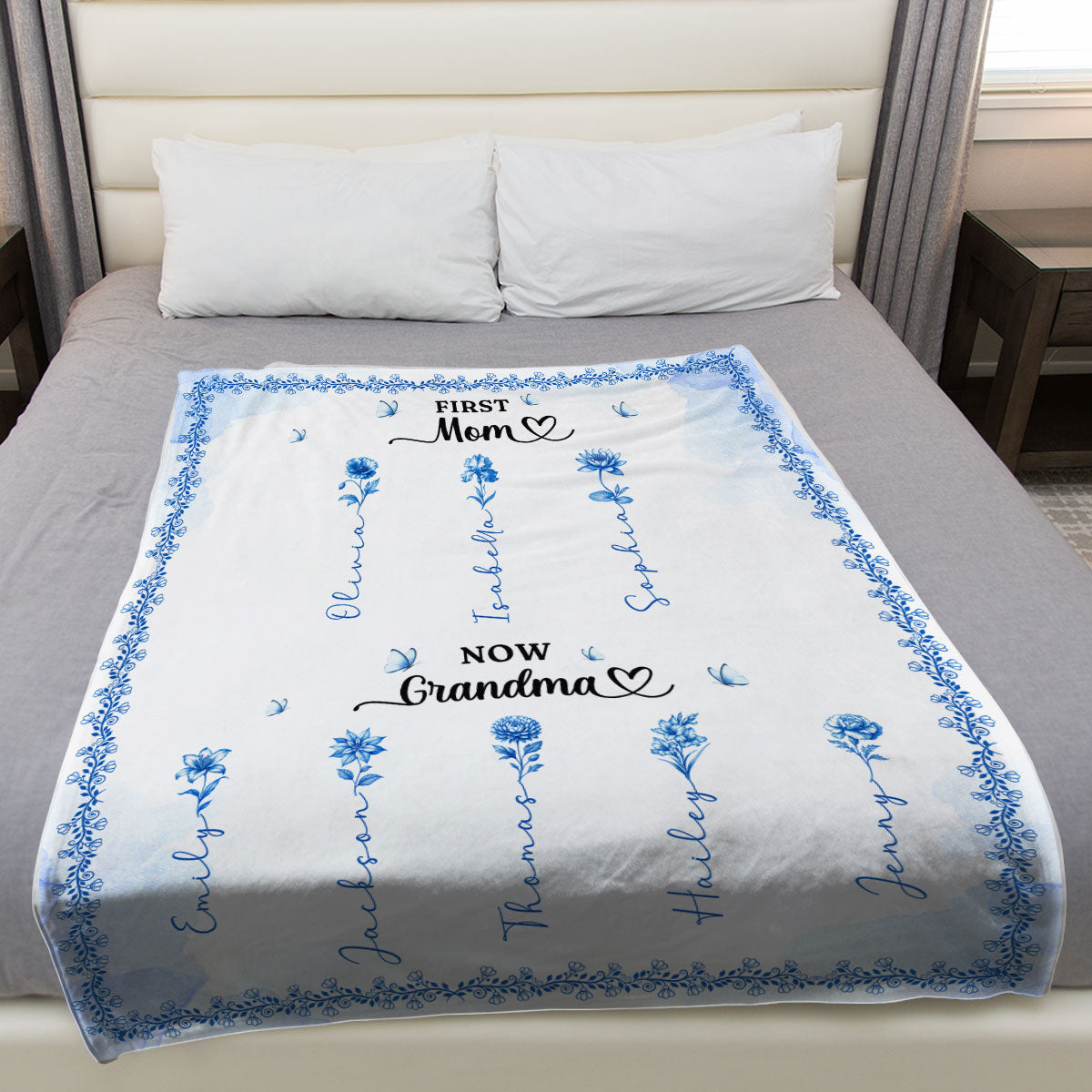 First And Now Blue - Personalized Fleece Blanket