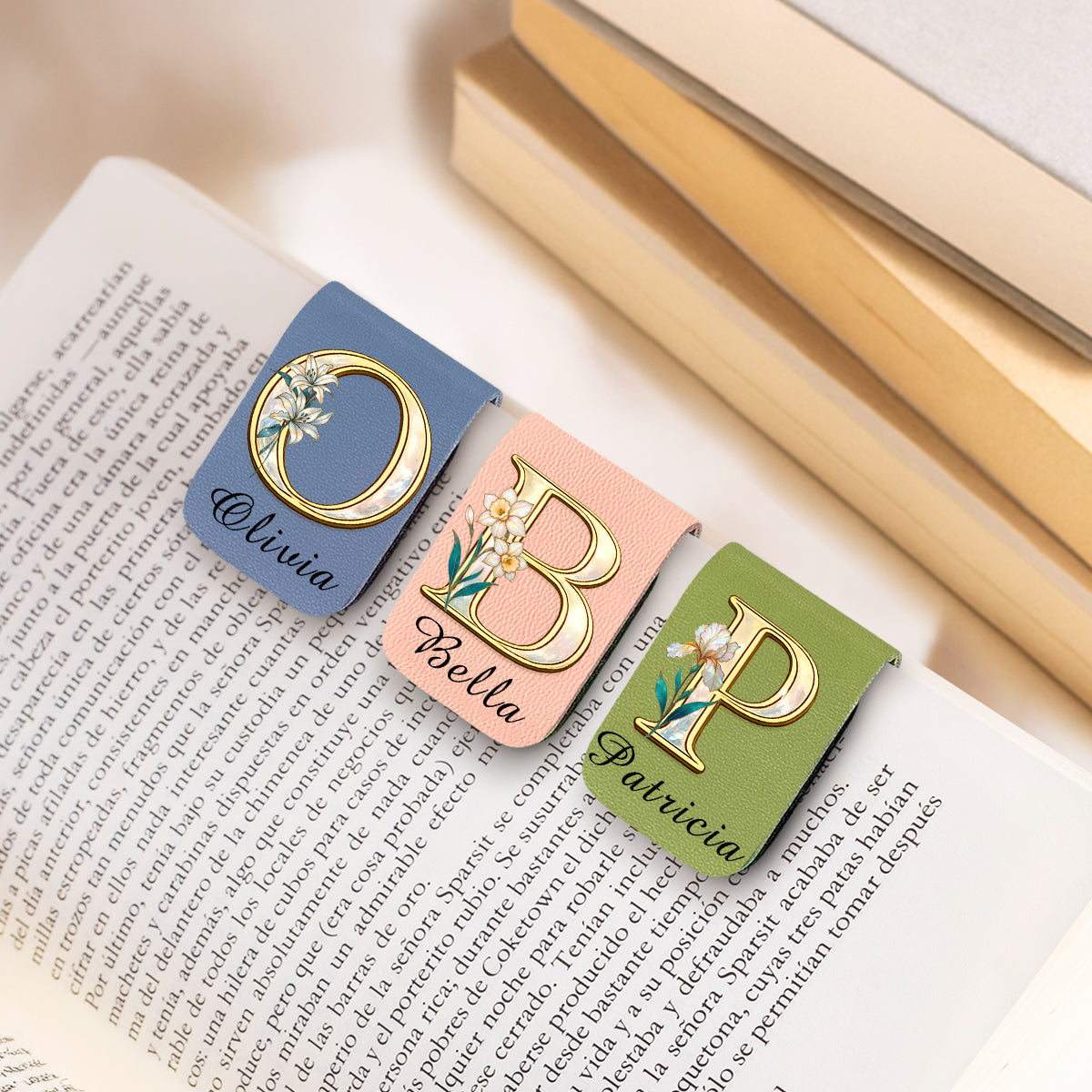 Custom Christmas Birthday Bookish Gifts For Book Lovers, Bookworms • Floral Monogram - Personalized Leather Bookmark