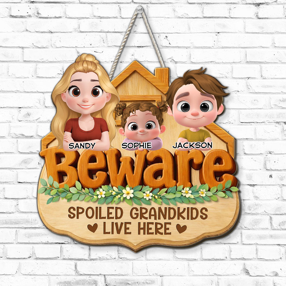 Custom Home & Wall Decor, Birthday & Christmas Gift • Beware My Spoiled Grandkids - Personalized Wood Sign