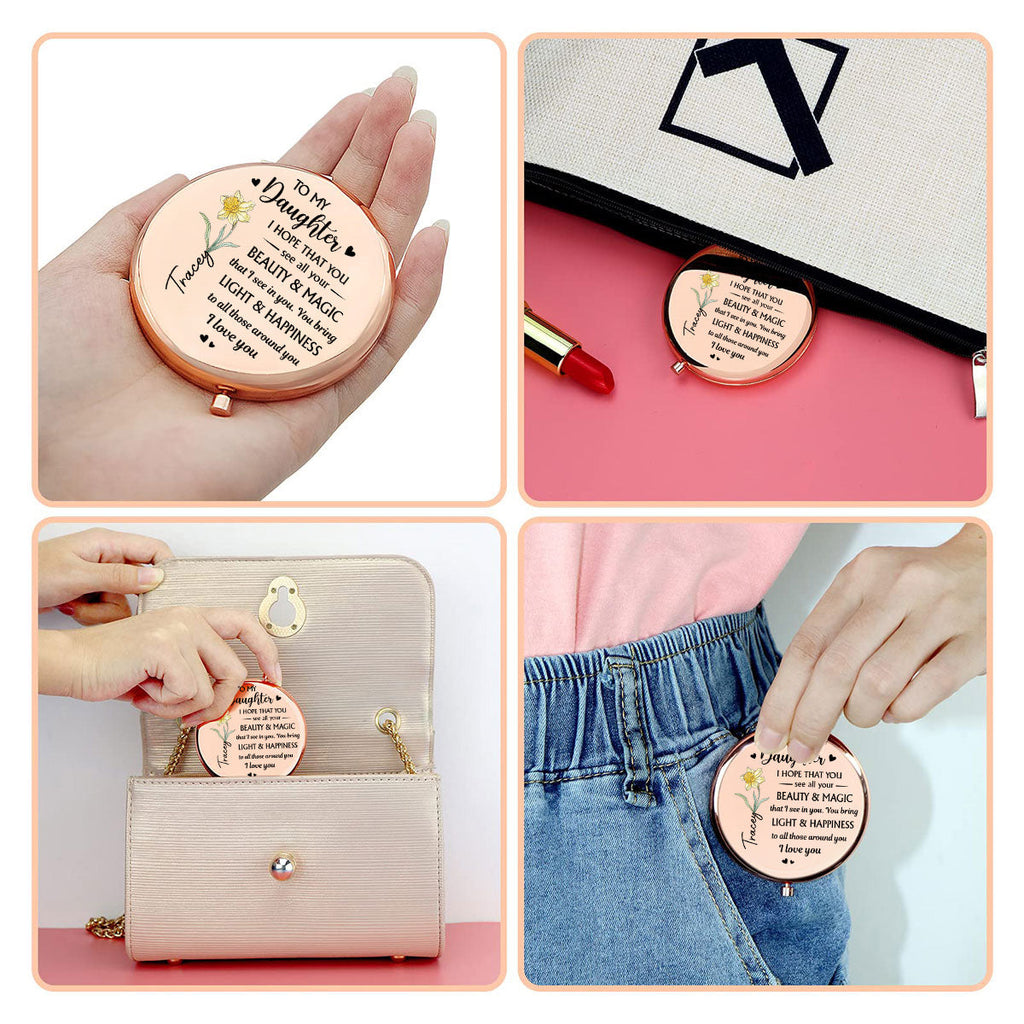 Daughter You Bring Happiness Everywhere - Personalized Compact Mirror