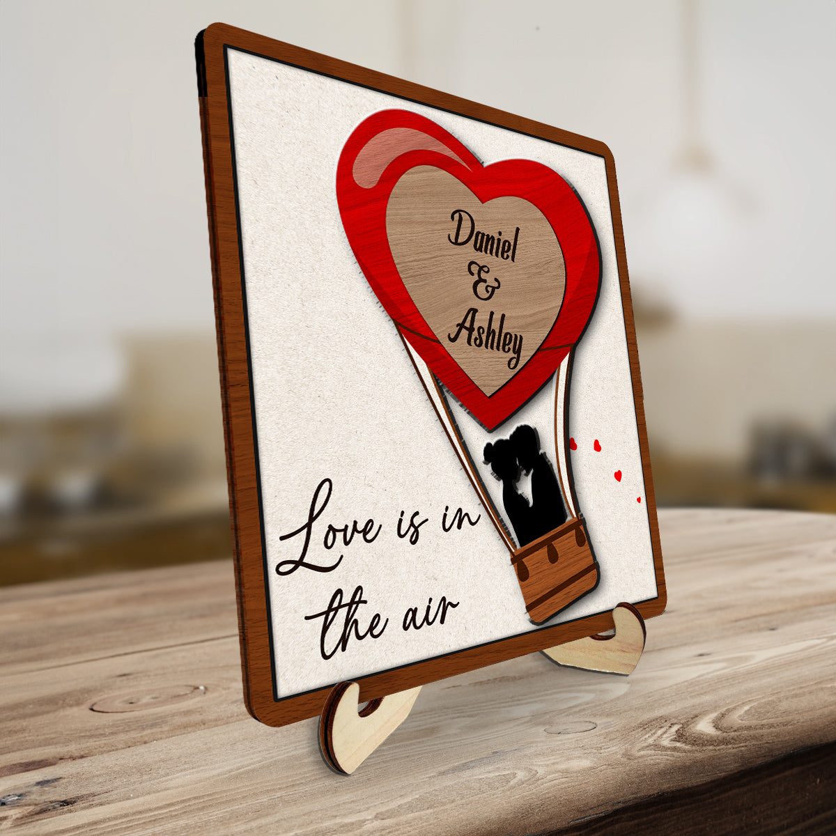 Custom Couple's Decor, Anniversary & Wedding Gift • Love Is In The Air - Personalized Wooden Plaque