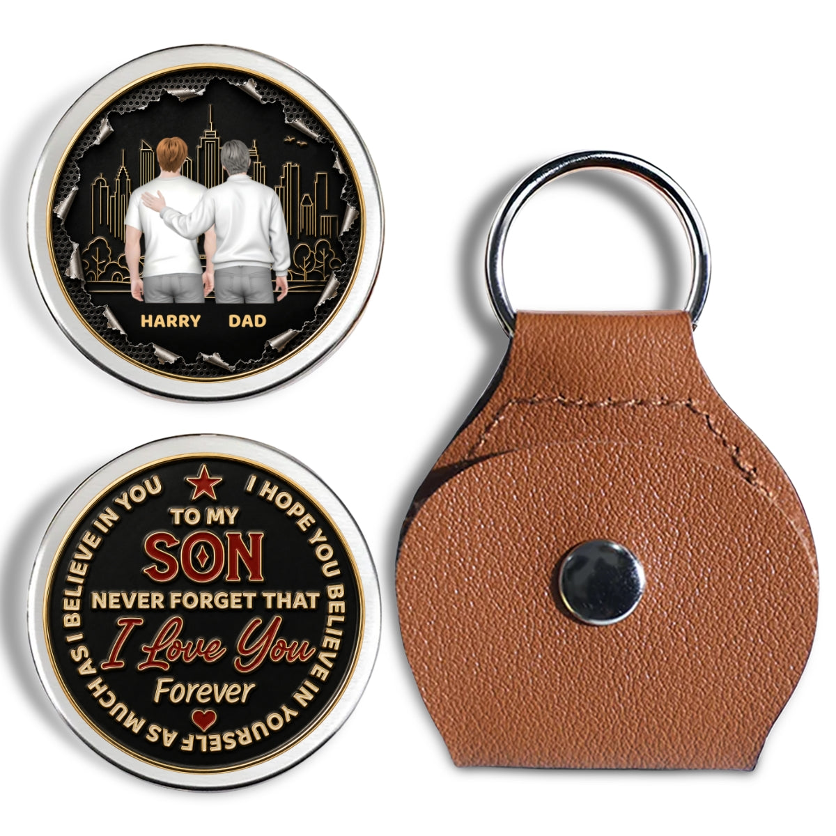 Custom Son Coin Keychain, Father's Day Birthday Gifts • Always Remember I Love You - Personalized Pocket Hug