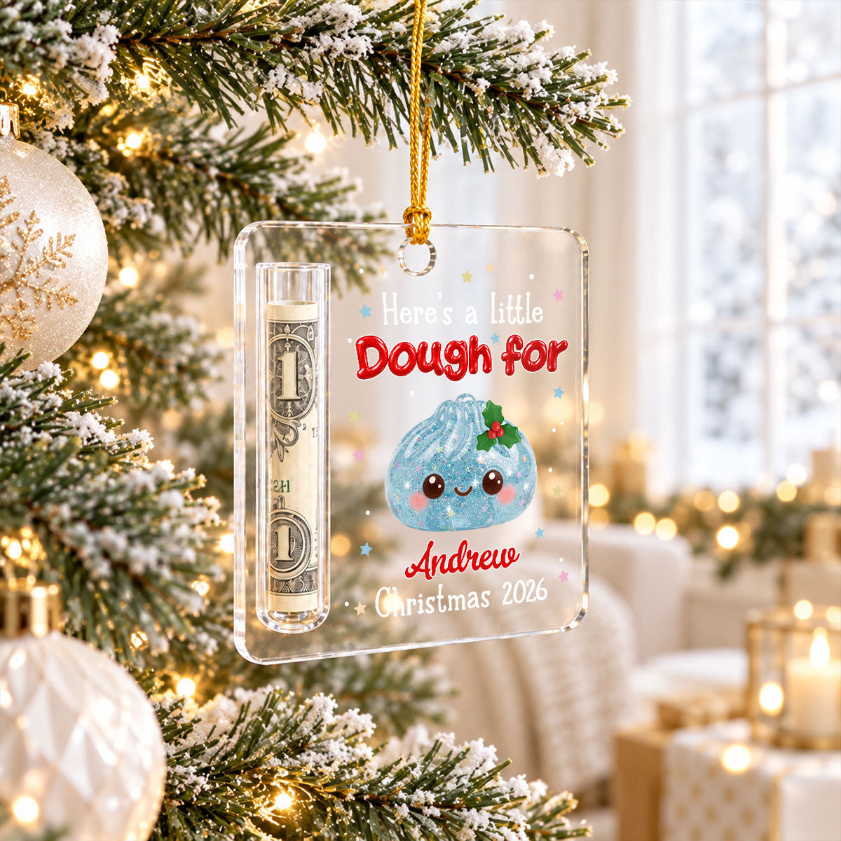 Custom Family Ornament, Christmas Gift for Family Members •  Personalized Christmas Dumpling Squishy - Personalized Cash Gift Ornament