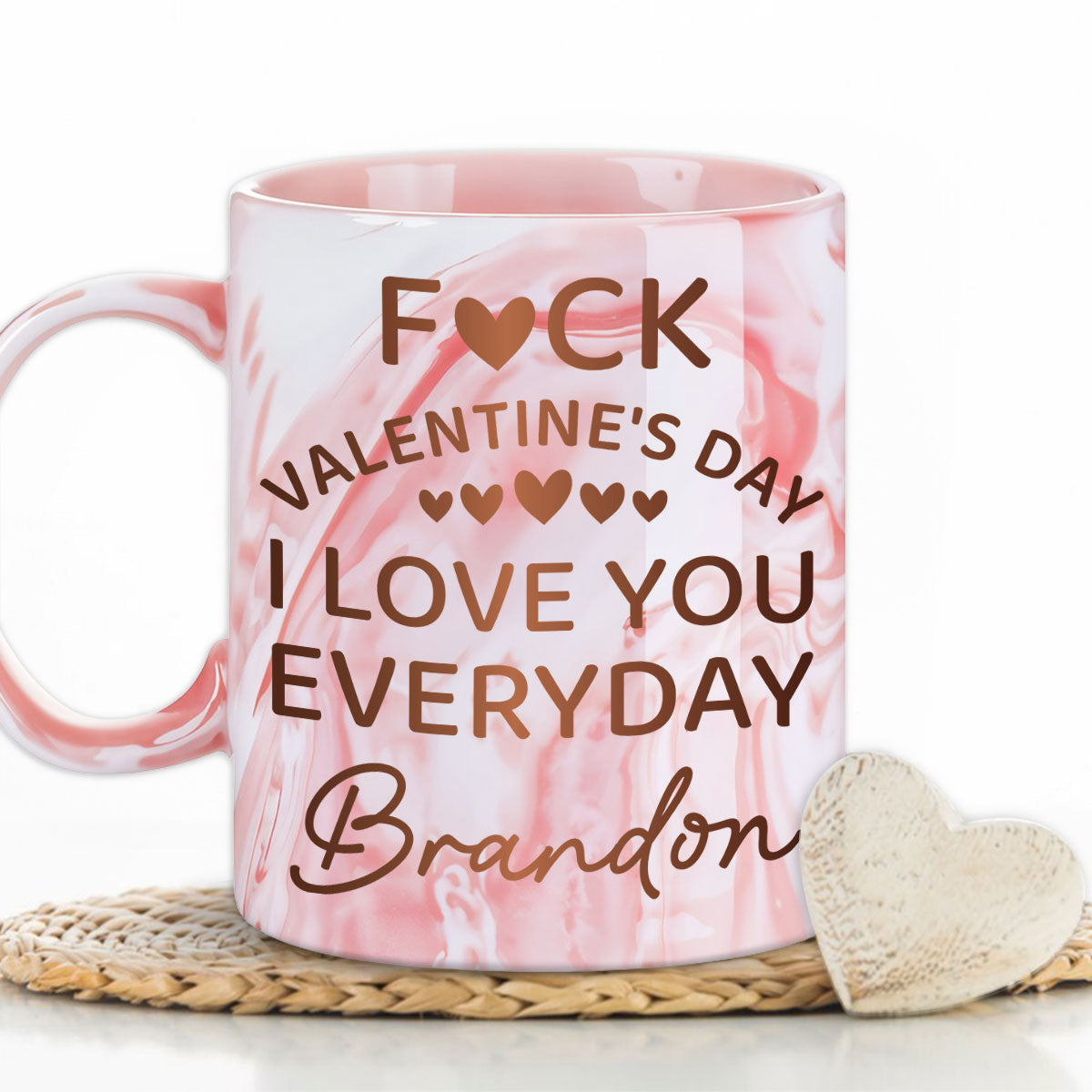 Custom Anniversary Keepsake Gifts For Couple • Naughty Valentine Day - Personalized Pink Marble Mug