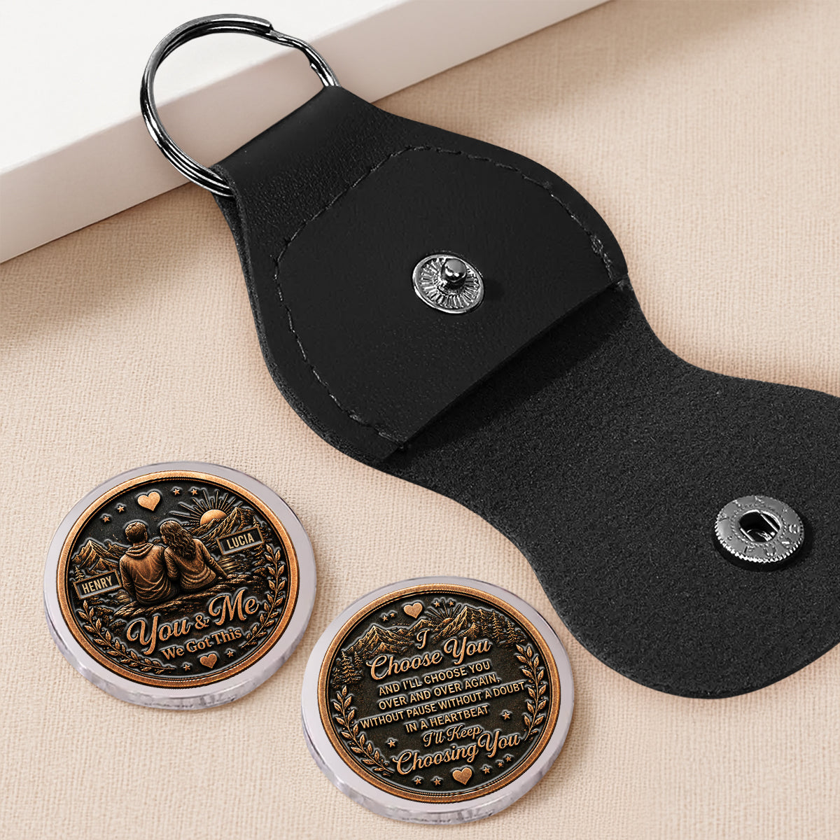 Custom Coin Keychain for Wife, Couple Anniversary Valentine's Day Gifts • You And Me Forever Always - Personalized 3D Printing Pocket Hug