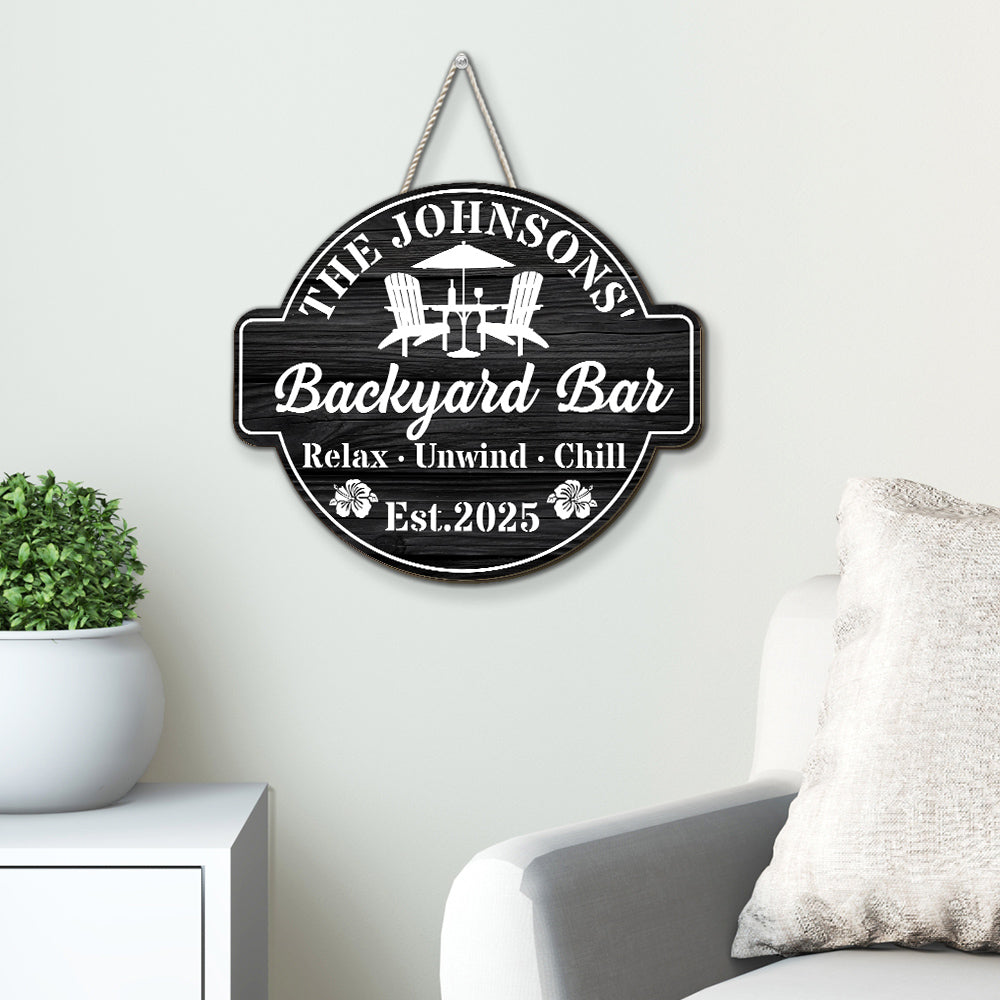 Custom Family Summer Backyard, Patio & Porch Decor • Welcome To Our Backyard Oasis - Personalized Wood Sign