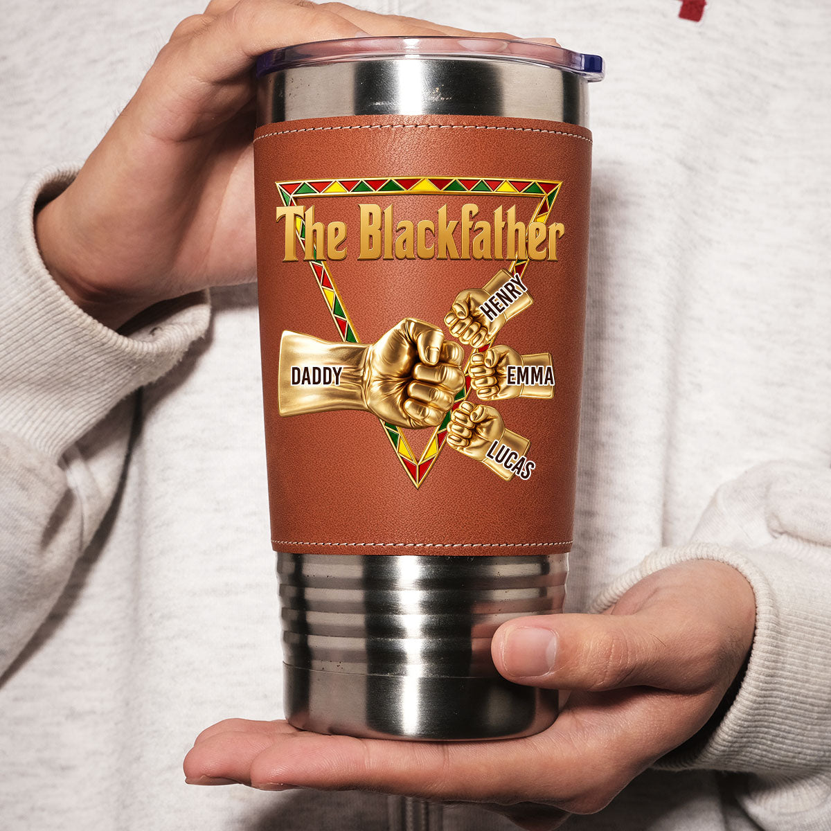Custom Father's Day Birthday Gifts For Dad • The Blackfather Gold - Personalized Leather Tumbler