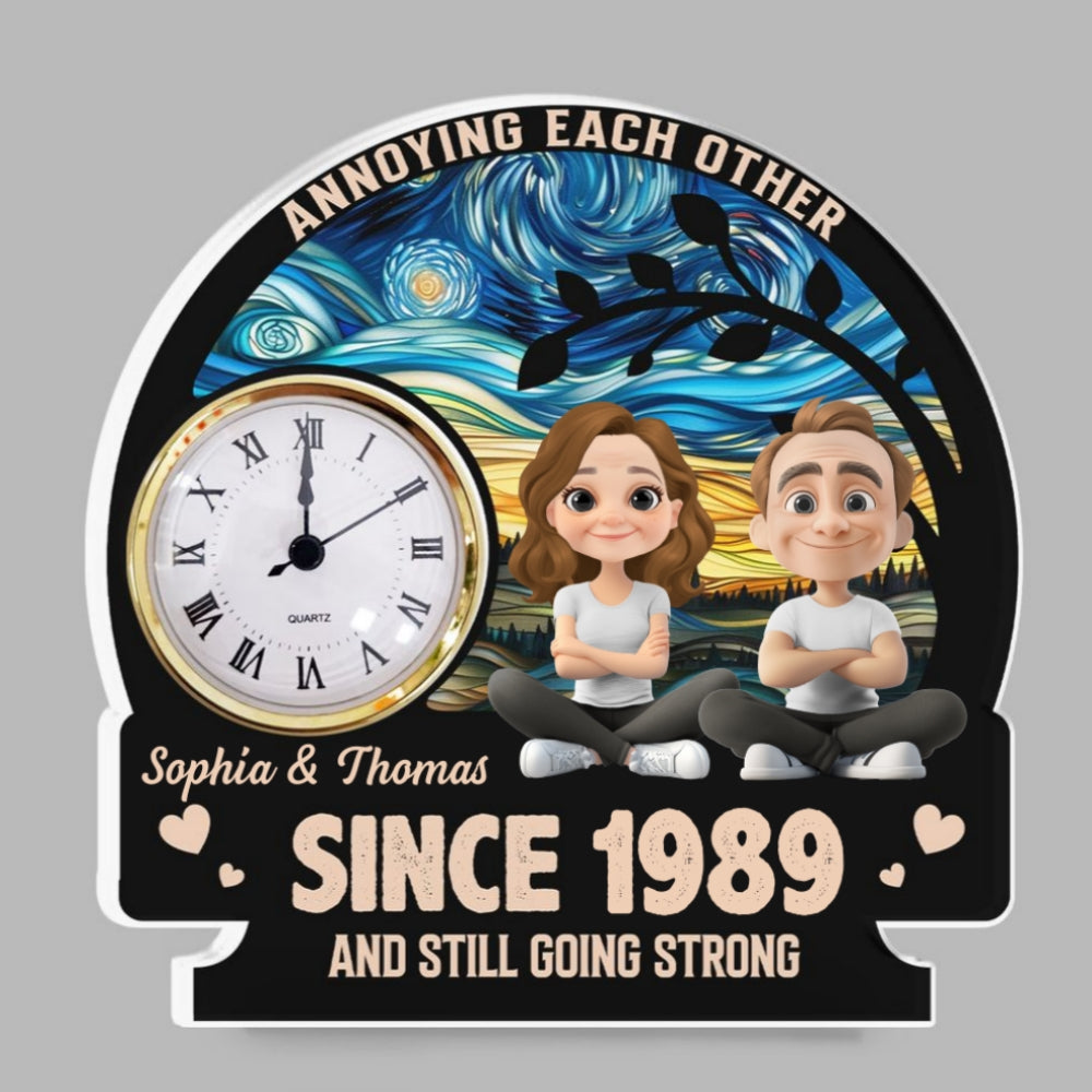 Custom Couple's Decor, Anniversary & Wedding Gift • Annoying Each Other - Personalized Acrylic Desk Clock Plaque