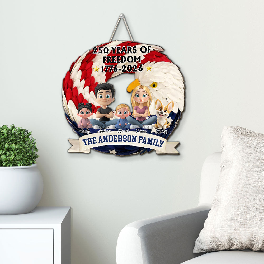 Custom 3D Family Patriotic Hanging Decor, 4th of July • Home Of The Free - Personalized Wood Sign