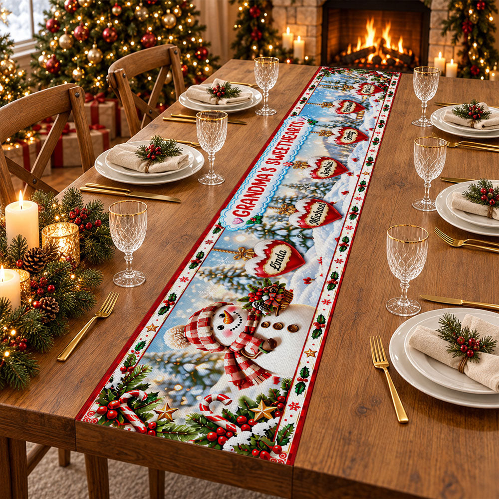 Custom Family Name Christmas Gifts, Holiday Decor Gift • Grandma Sweetheart Era - Personalized Table Runner