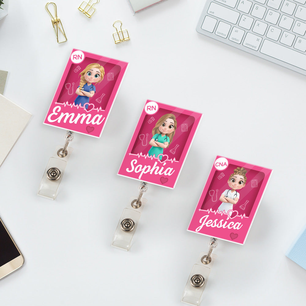 Custom Nurse ID Holder, Christmas Birthday Gifts for Healthcare Workers • I Am Proud Nurse - Personalized Acrylic Badge Reel