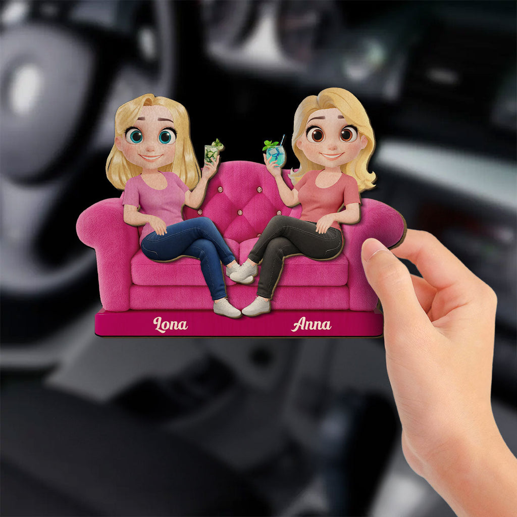 Bestie Sitting Together Cartoonize - Personalized Car Visor Clip