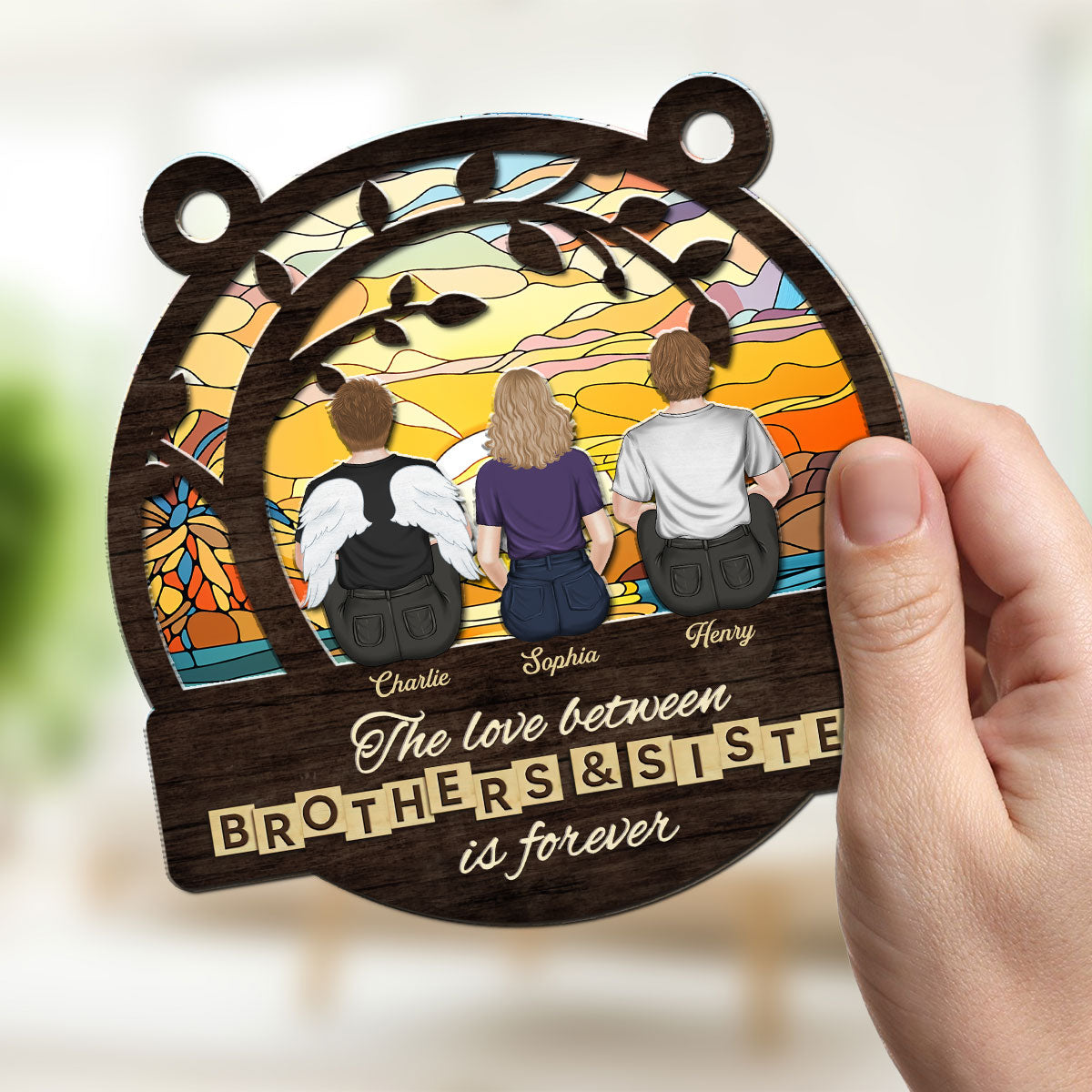 Custom Family Name Hanging Decor, Christmas Birthday Gift •  Brothers And Sisters Forever - Personalized Suncatcher