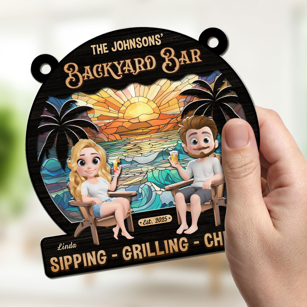 Custom Couple Hanging Decor, Anniversary Valentine's Day Gifts • We At Pool And Patio - Personalized Suncatcher