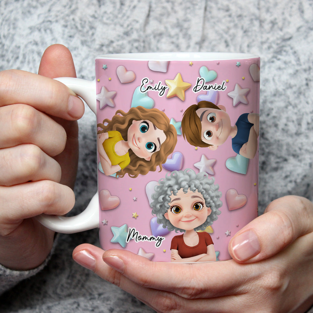 Custom Christmas & Birthday Gift for Mom • Cute Mommy And Children - Personalized 3D Effect Mug