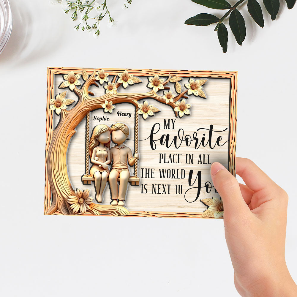 Custom Couple's Decor, Anniversary & Wedding Gift • Couple On Swing With Floral - Personalized Wooden Plaque