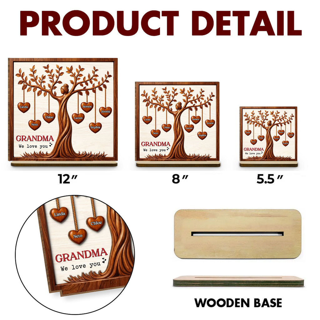 Custom Mother's Day Decor, Gift for Mom & Grandma • Hearts Tree - Personalized 2-Layer Wood Plaque With Flat Base