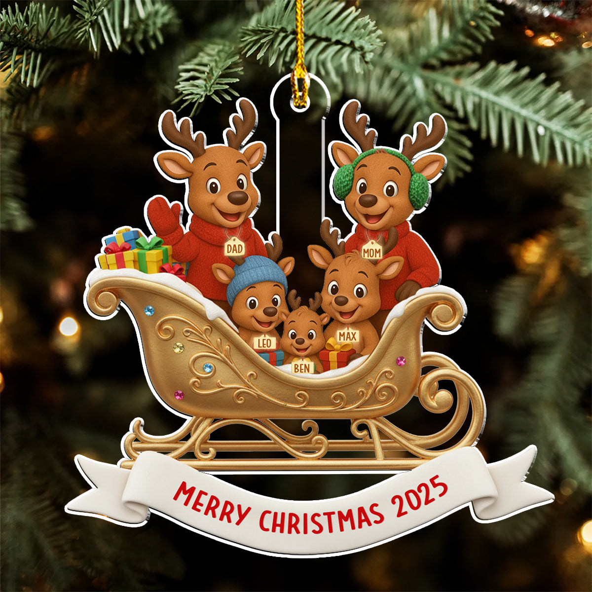 Custom Family Ornament, Christmas Gift for Family Members •  Reindeer Family Christmas - Personalized Acrylic Ornament