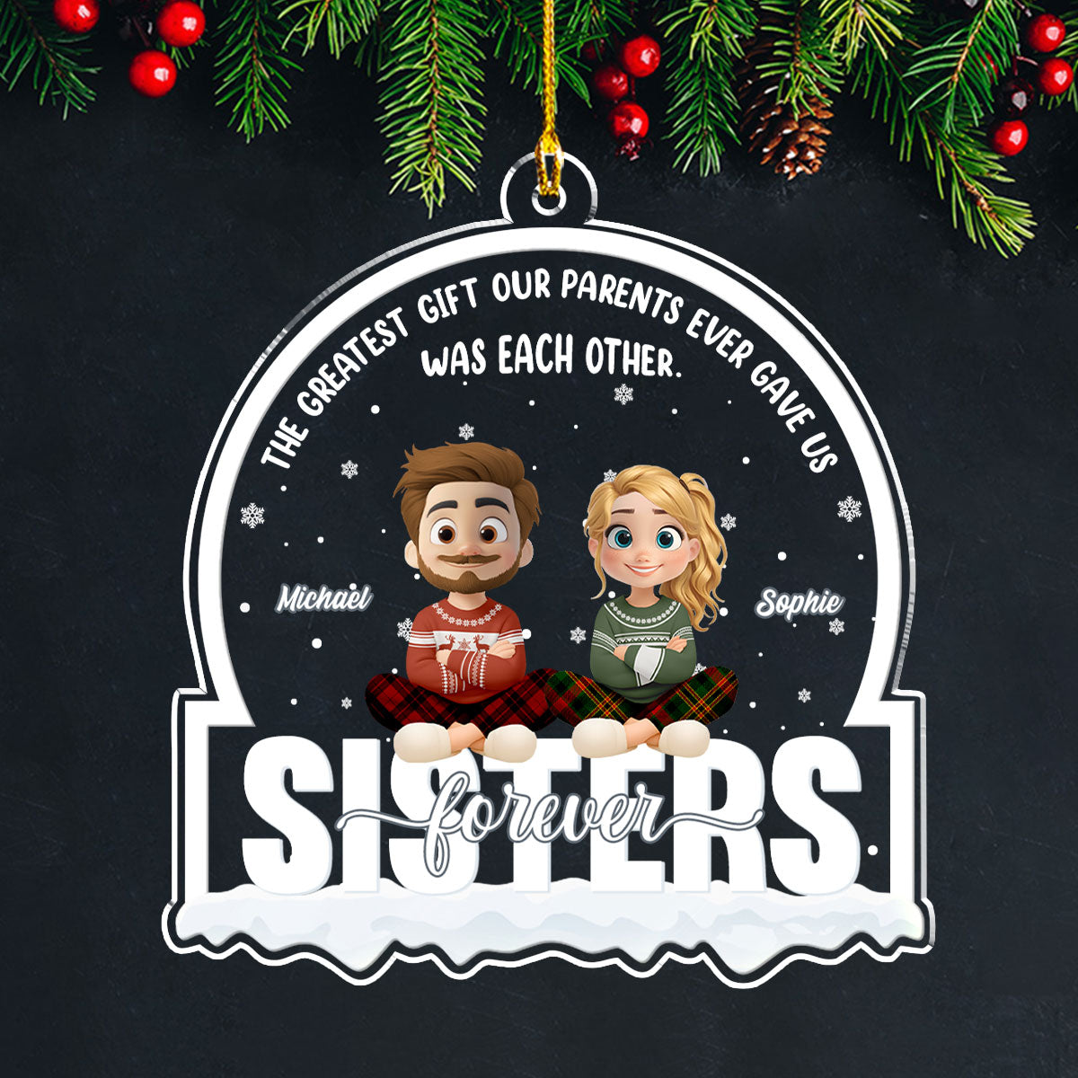Custom Brothers & Sisters Christmas Ornament •  Born Together Blessed Forever - Personalized Acrylic Ornament