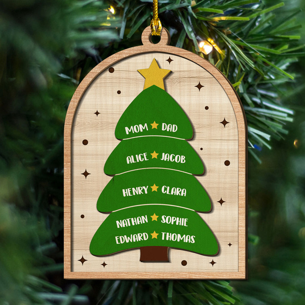 Custom Family Ornament, Christmas Gift for Family Members •  Christmas Tree - Personalized Freeshape 2-Layered Wood Ornament
