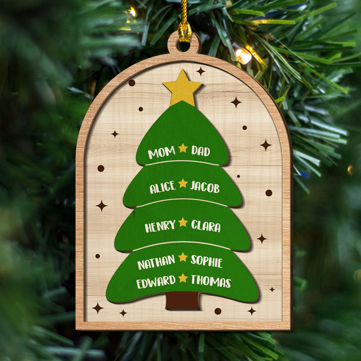 Custom Family Ornament, Christmas Gift for Family Members •  Christmas Tree - Personalized Freeshape 2-Layered Wood Ornament