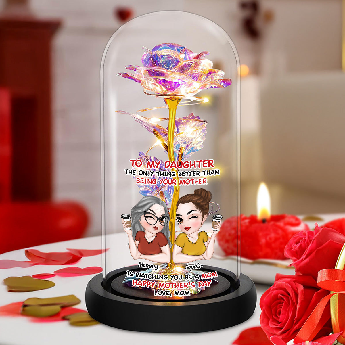 Watching You Be A Mom - Personalized Sparkly Rose