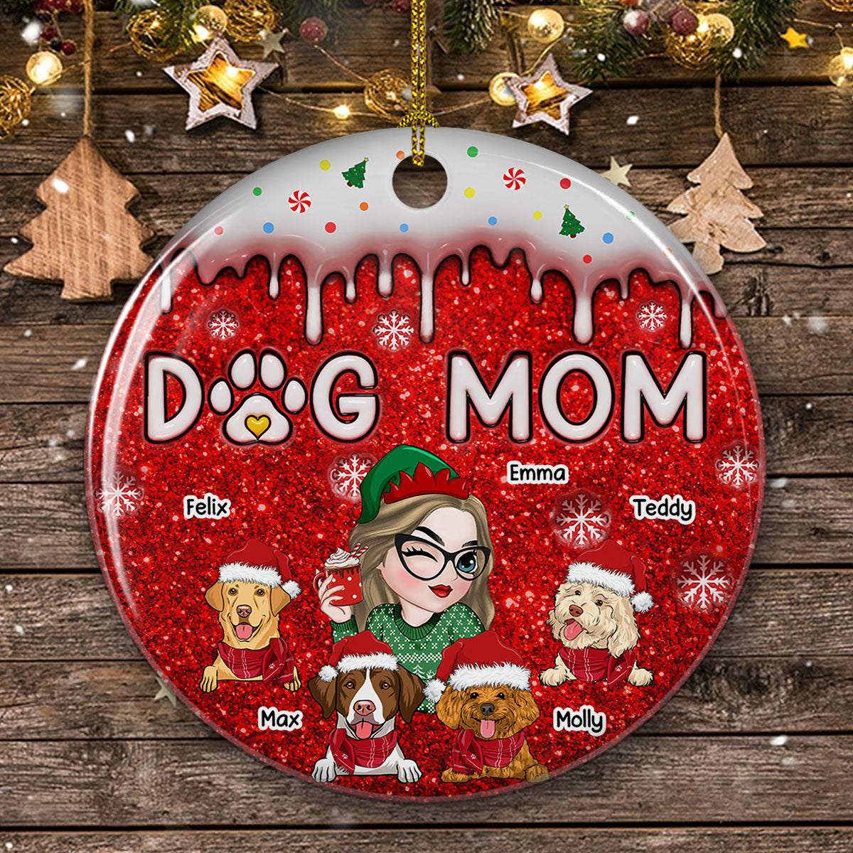 Custom Keepsake Christmas Ornament •  Christmas Dog Mom - Personalized 3D Inflated Effect Ceramic Ornament
