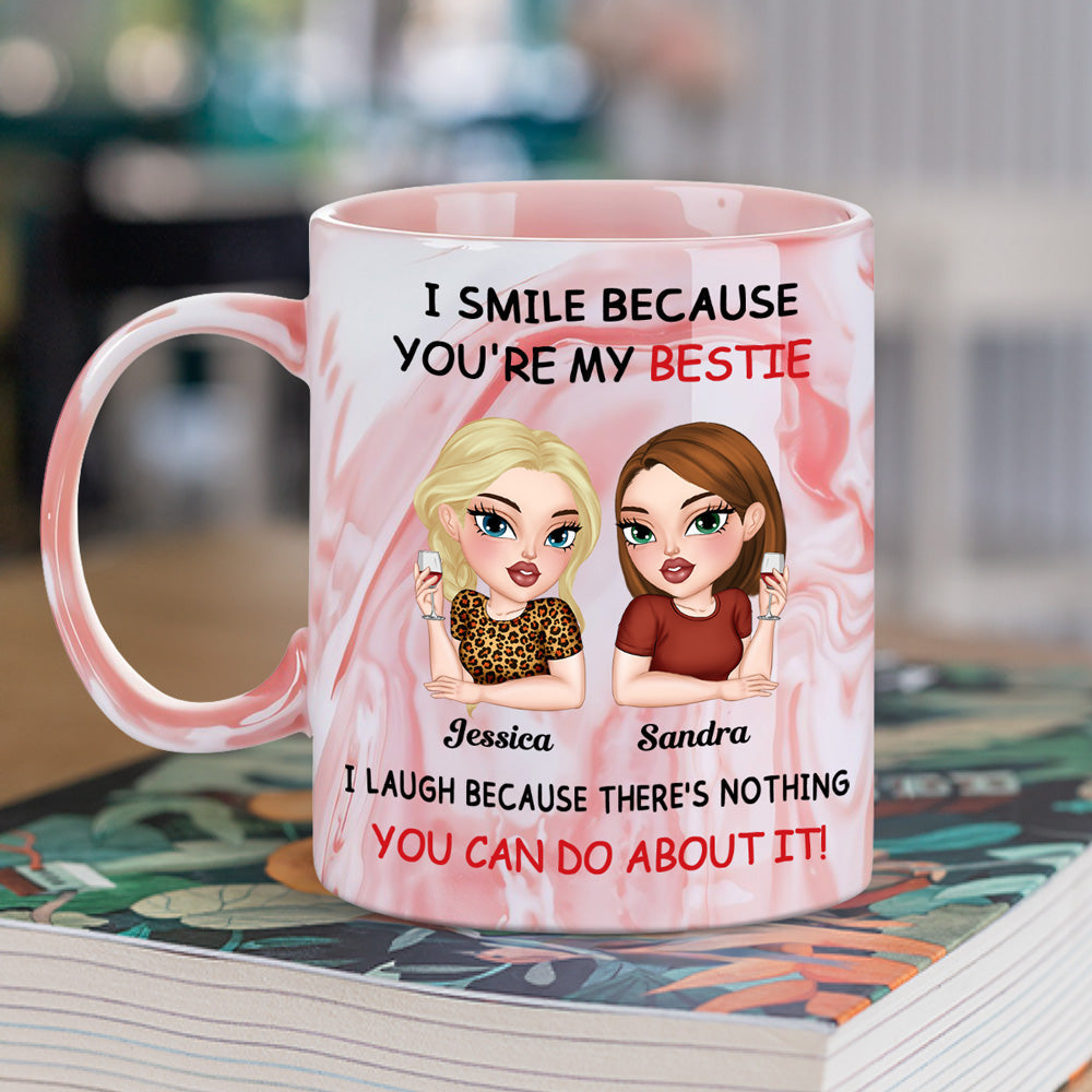 Custom Best Friend, Christmas & Birthday Friendship Keepsake Gift • Laugh Together - Personalized Pink Marble Mug