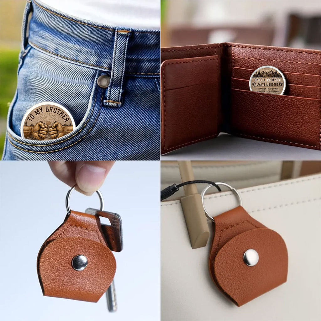 Custom Brother Coin Keychain, Birthday Gift for Family Members • Brothers By Birth Always - Personalized Pocket Hug