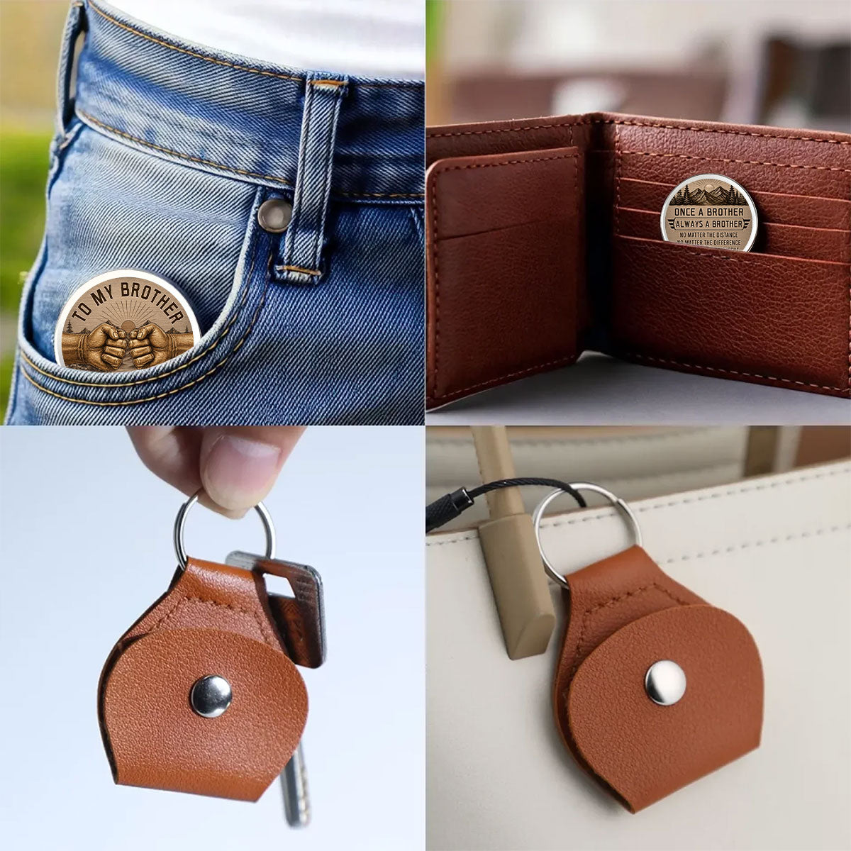 Custom Brother Coin Keychain, Birthday Gift for Family Members • Brothers By Birth Always - Personalized Pocket Hug