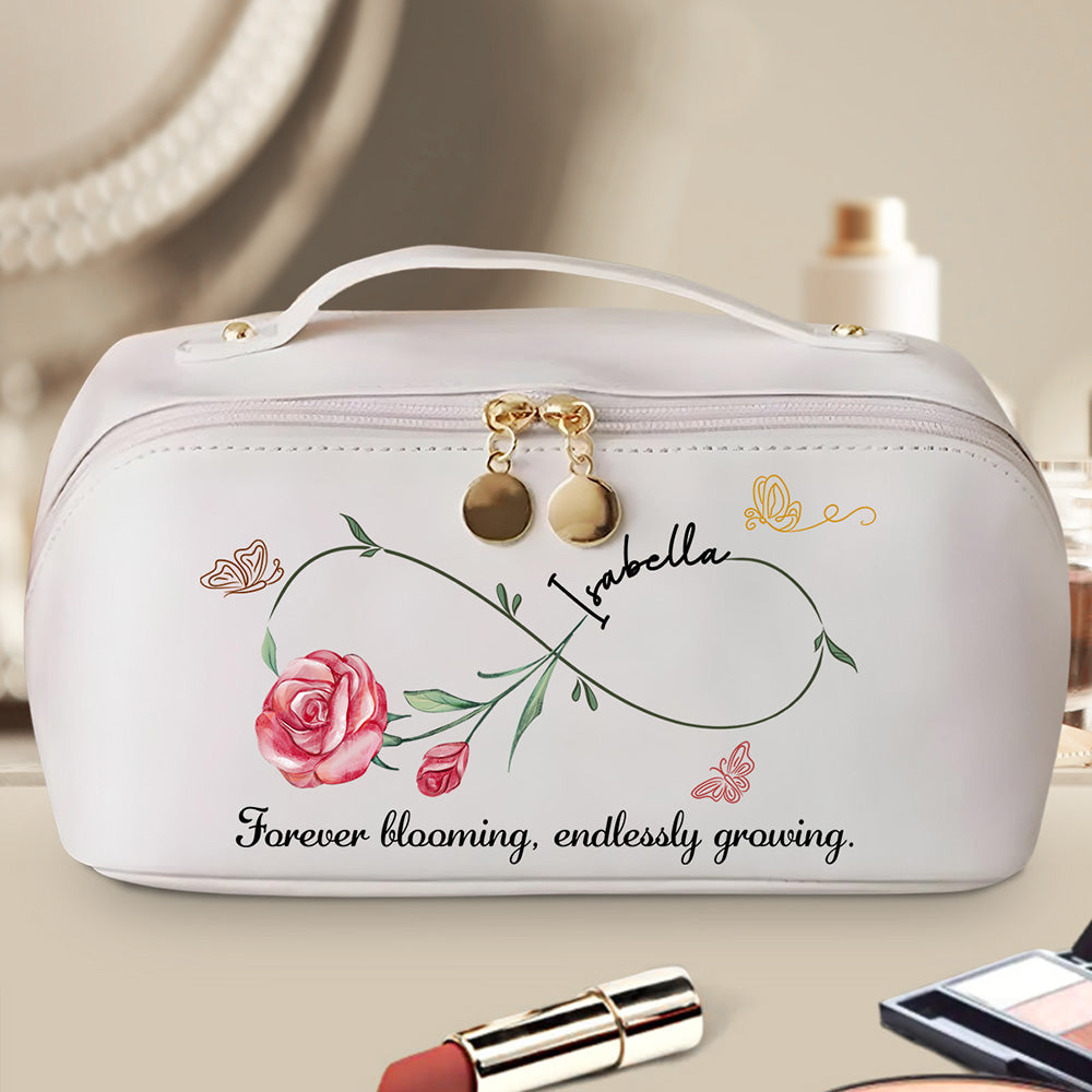 Forever Blooming, Endlessly Growing - Personalized Leather Makeup Bag