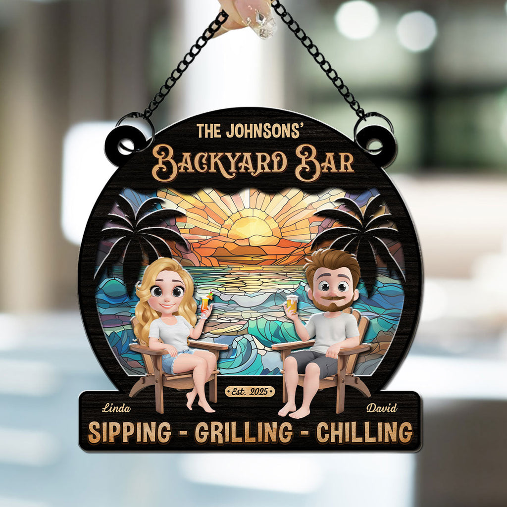 Custom Couple Hanging Decor, Anniversary Valentine's Day Gifts • We At Pool And Patio - Personalized Suncatcher