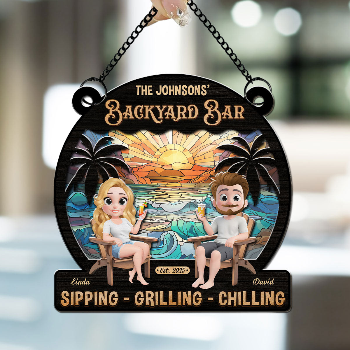 Custom Couple Hanging Decor, Anniversary Valentine's Day Gifts • We At Pool And Patio - Personalized Suncatcher