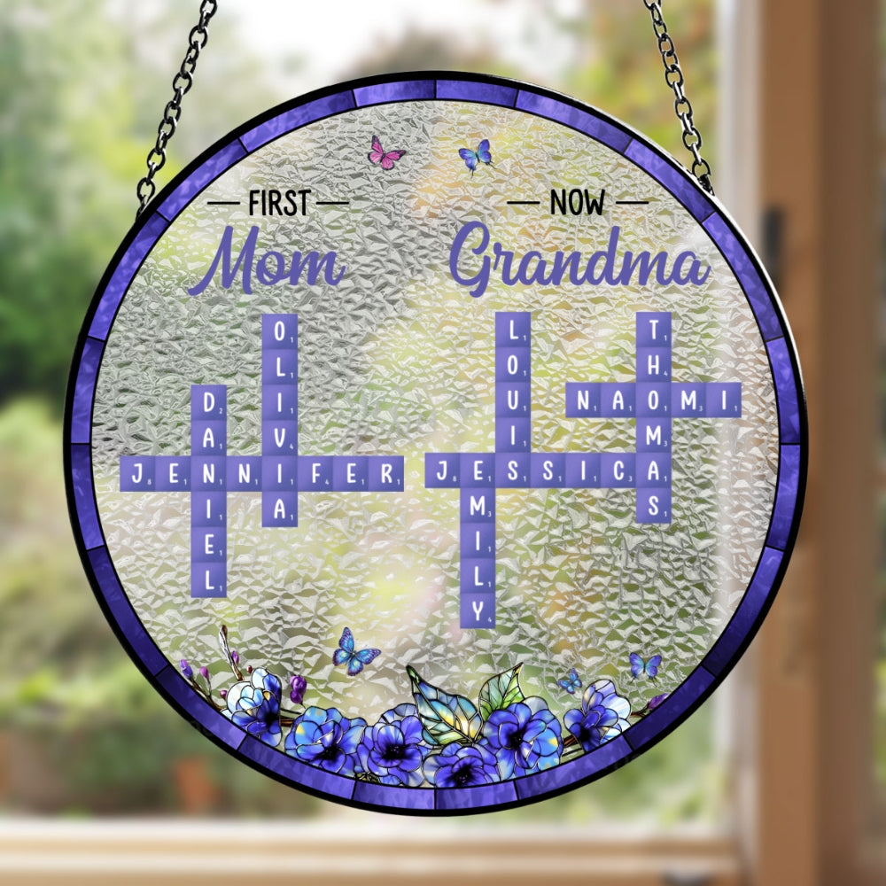 Custom Name Hanging Decor for Mom Daughter, Mother's Day Gifts • The Secret Garden Crossword - Personalized Window Hanging Suncatcher