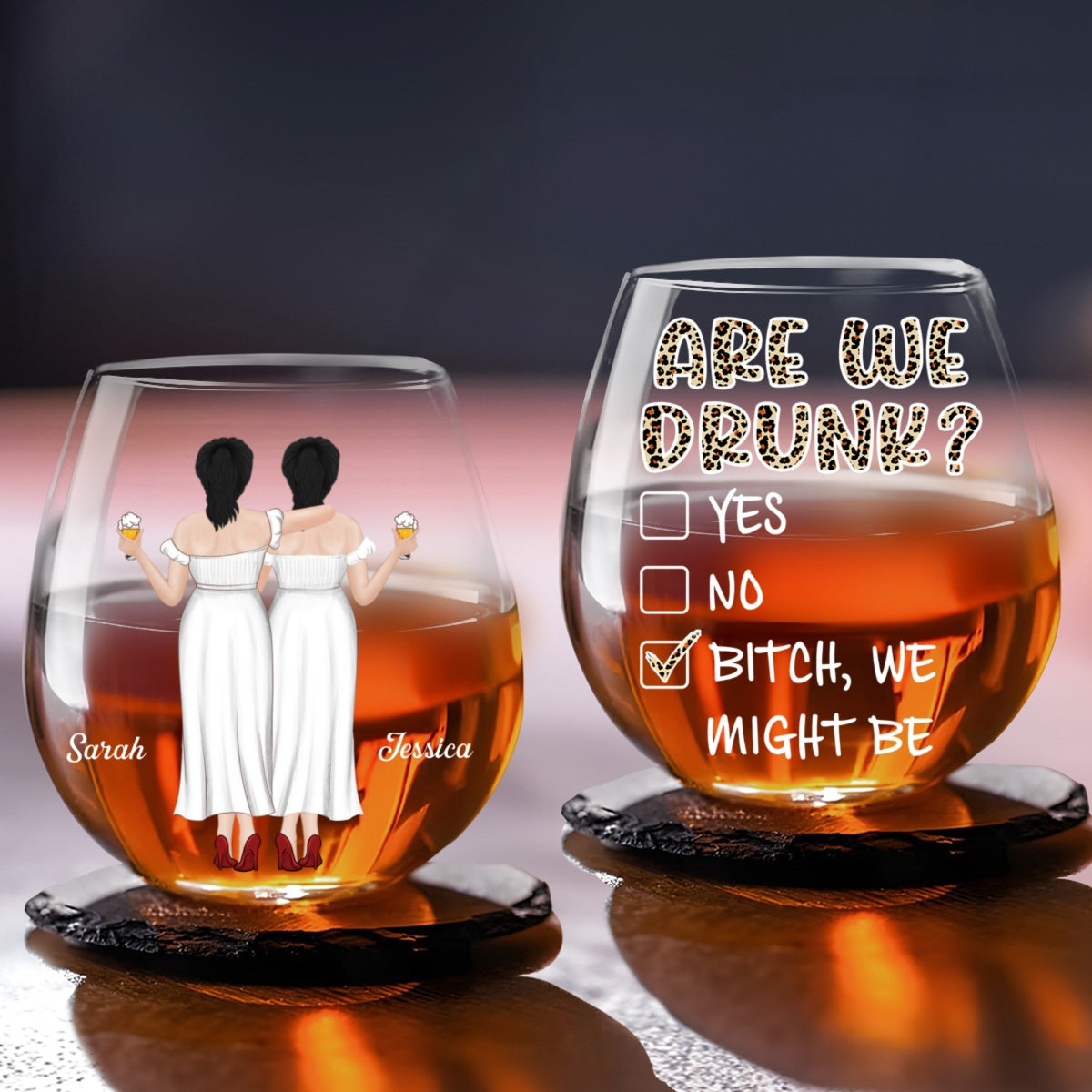Alcohol Best Friends - Personalized Wine Glass