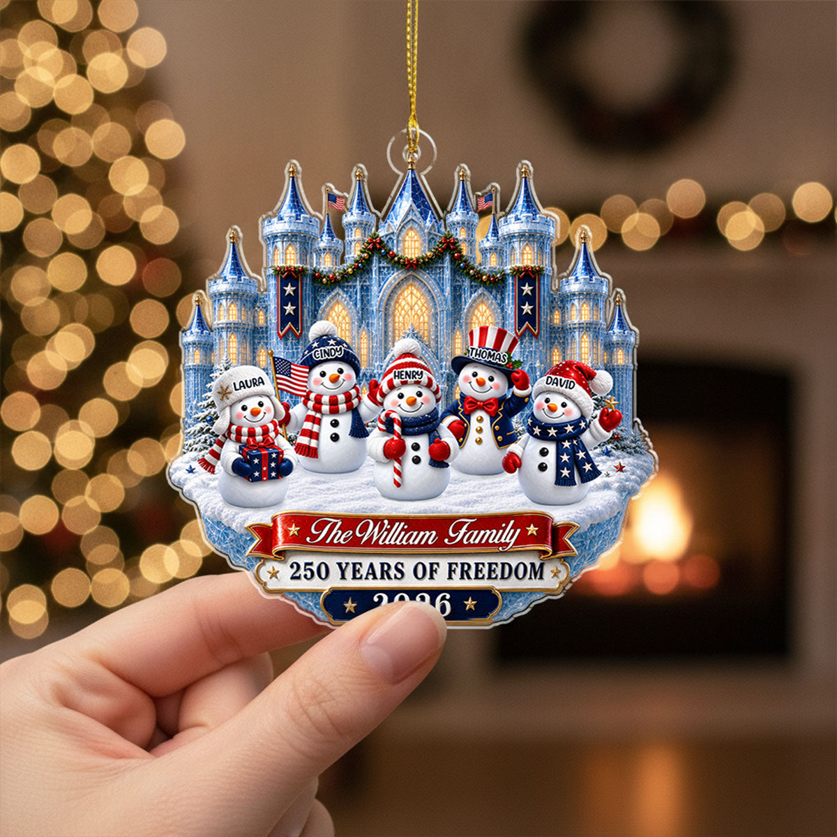 Custom Family Ornament, Christmas Gift for Family Members •  America 250th Anniversary Christmas - Personalized Acrylic Ornament