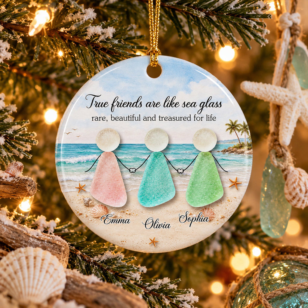 Custom Friendship Christmas Ornament, Best Friend Gift •  Sea Glass Friends - Personalized Ceramic Ornament